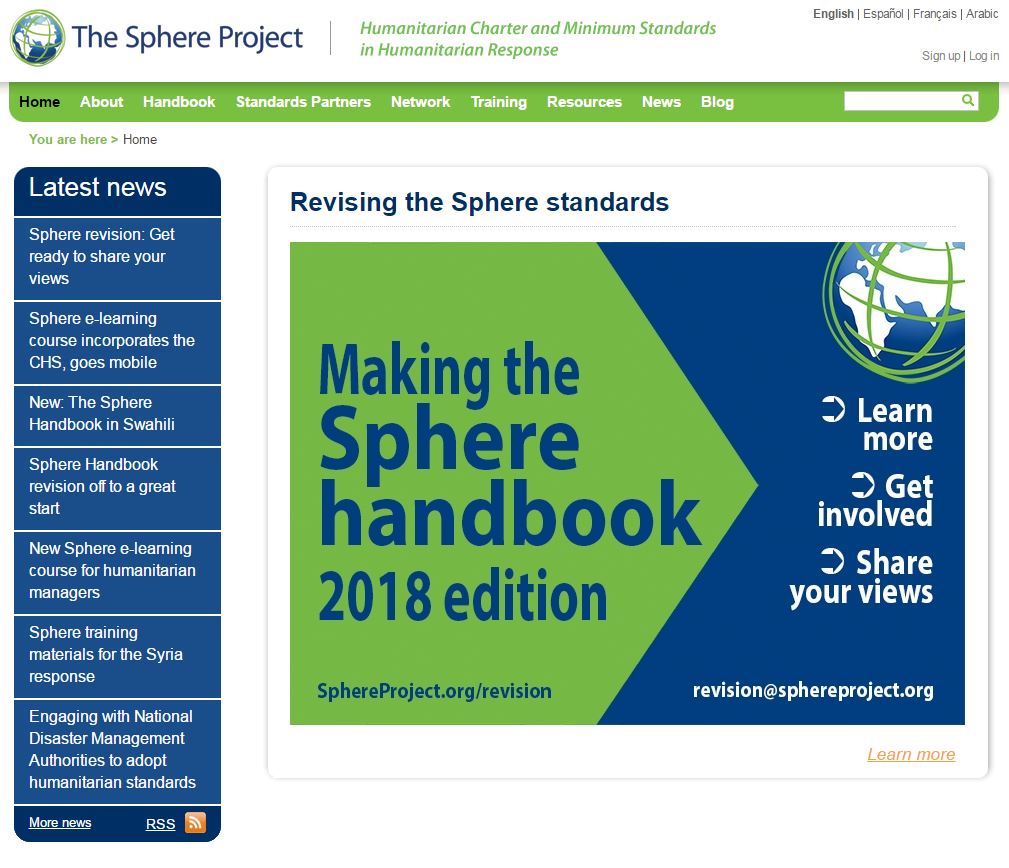 sphereproject.org webpage